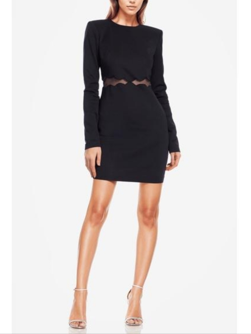 One33 Social The Teagan Black Scalloped Mesh Cutout Mini Dress Long Sleeve 6